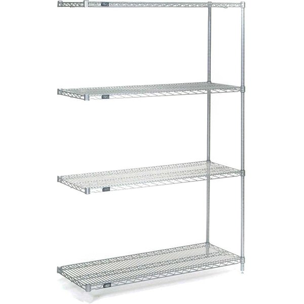 Nexel 4 Tier Wire Shelving Add-On Unit, Stainless Steel, 36W x 21D x 74H A21367S